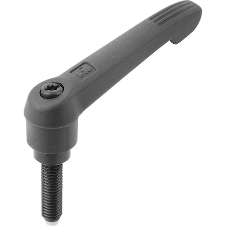 Adjustable Handle W. Thrust Pin Size:2 M08X39,6, Form:B Plastic, Black Ral7021, Comp:Pin Pom
